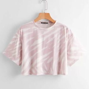 SHEIN Pink and White Crop Boxy T-Shirt